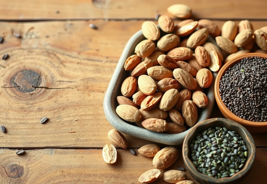 Bild von verschiedenen Nüssen und Samen in Schalen